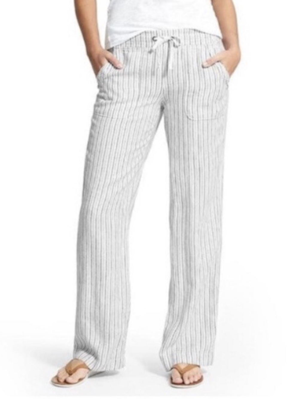 Athleta Striped Herringbone Linen Pants